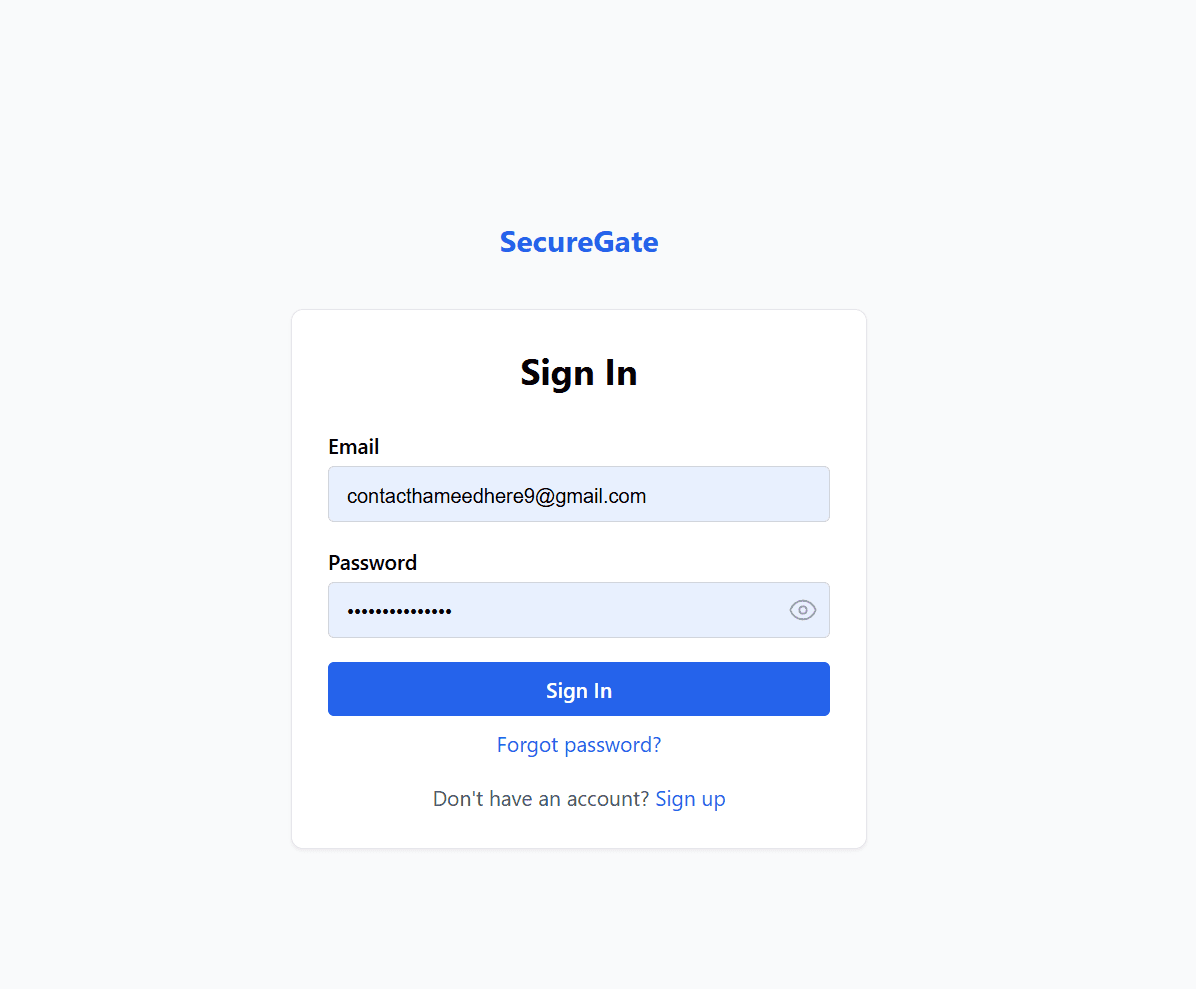 SecureGate — Authentication & Security Platform interface preview